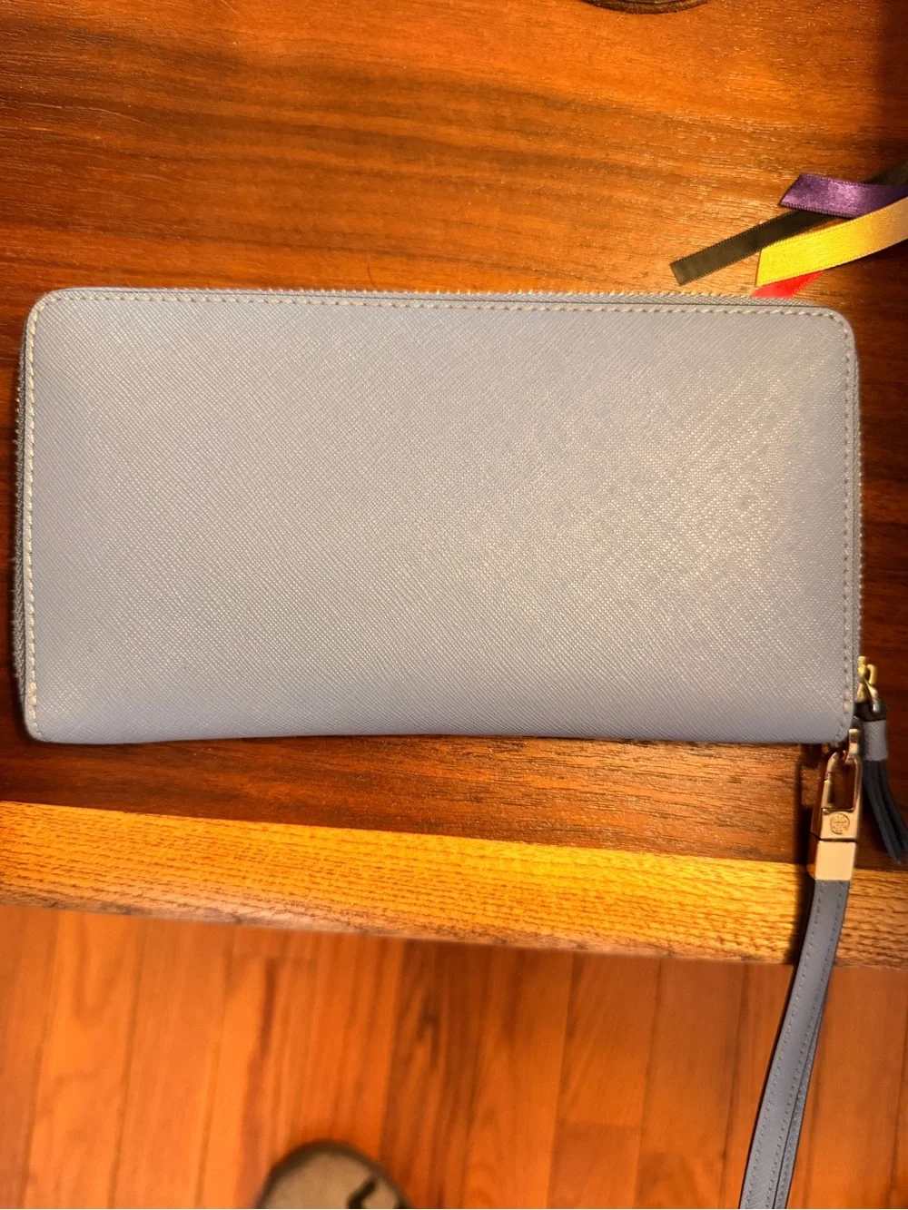 Tory Burch Powder Blue Leather Tote with Laptop Sleeve and Wallet/Wristlet